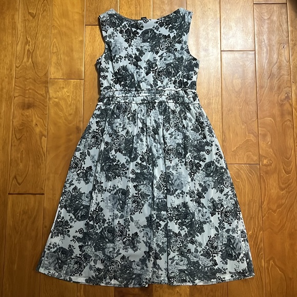 Vintage AB Studio Floral Sleeveless Midi Dress Size 6 Black White Babydoll Fairy - Picture 10 of 12